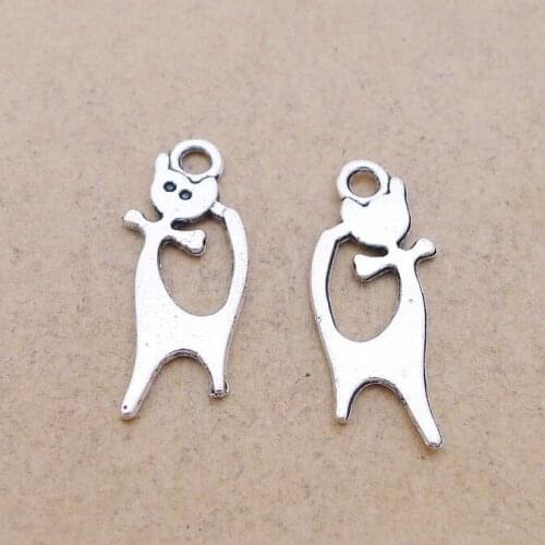 30 Pieces 10x25mm Antique Silver Color Dancing Cat Charms Keychains For DIY Jewelry Making