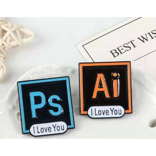 New computer software PS AI brooch I LOVE YOU software couple badge fun icon brooch jewelry gift denim clothes pendant
