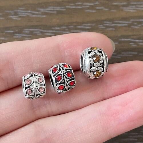 10pcs DIY Beads Jewelry Making Big Hole Rhinestone Crystal Flower Leaf Beads Fit European Charm Bracelets For Women Pulsera