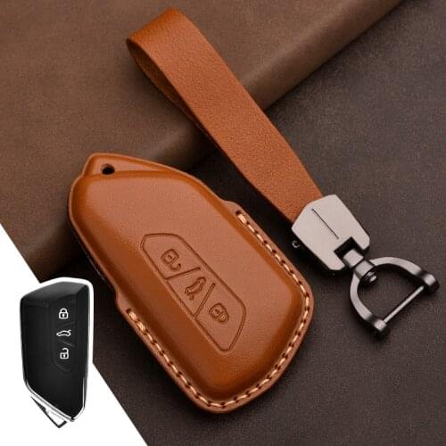 Leather Car Key Cover for VW Golf 8 Mk8 2020 for Skoda Octavia 4 8 A8 MK4 VAG Group 2021 Seat Leon Cases Keychain