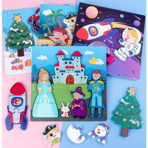 Children Jigsaw Puzzle Christmas Cartoon Theme Princess Princes Wooden Toy Educational Baby Birthday Gift