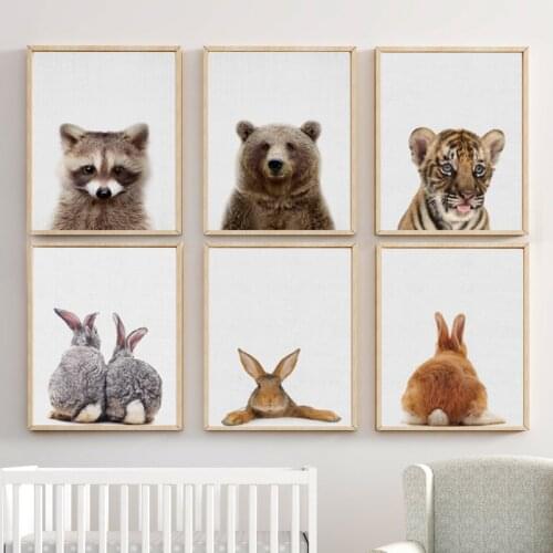 Baby Animal Bear Tiger Racoon Canvas Poster Nursery Wall Art Print Painting Nordic Picture Children Bedroom Kids Room Decoration