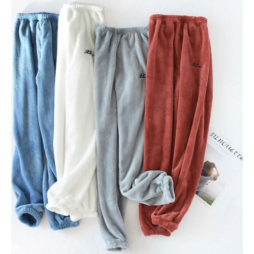 Sleep Bottom Women Winter Full Length Pajama Pants Flannel Casual Soft Warm Daily Homewear Plus Velvet Couples Loose Pants