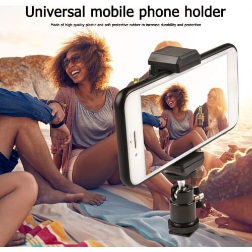 Cell Phone Tripod Mount Adapter Universal Alloy Mobile Phone Clip Holder Selfie Bracket with 1/4 Hot Shoe Ball Head
