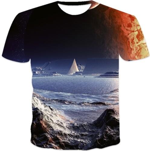 Summer new best-selling oversized loose mens T-shirt clothes short-sleeved starry sky planet print