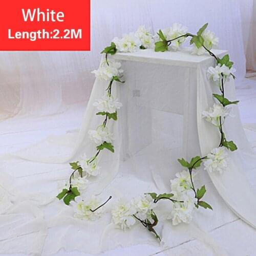 2.2M Artificial Cherry Blossom Flowers Wedding Garland Ivy Decoration Fake Silk Flowers Vine for Party Arch Home Decor String