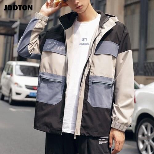 JDDTON New Mens Hoodies Jacket Autumn Patchwork Outwear Hooded Windbreaker Casual Loose Coat Hip Hop Fashion Male Cardigan JE308
