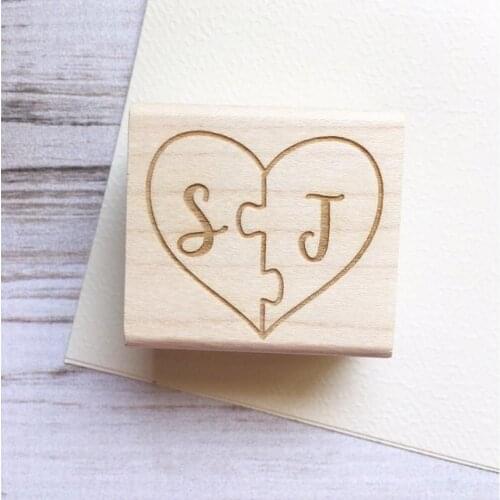 Puzzle Piece Wedding Stamp Initials Heart Shape - Custom Wedding Stamp