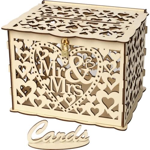 Wedding Card Box Hollow Wedding Envelope Box with Lock and Card Sign Money Box Gift Card Box for Wedding Birthday Baby Shower