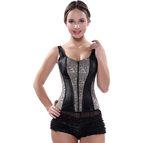 Sexy Straps Corset with Lingerie Lace Floral Zipper overbust Waist Trainer Bustier Plus Size Gothique Corsets And Bustiers