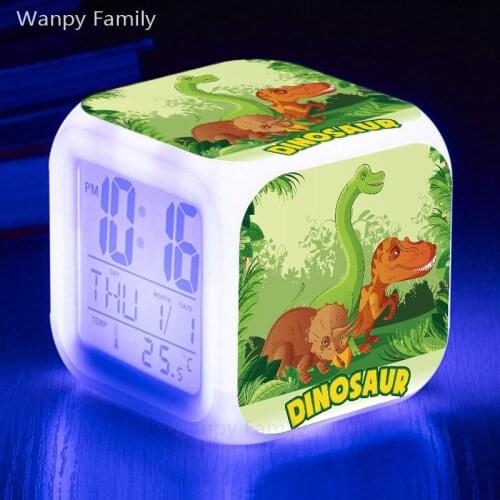 Very Cute Cartoon Dinosaur Alarm Clock 7 Color Glowing Digital Alarm Clock For Kids room Night Light Clock Watches kids gifts