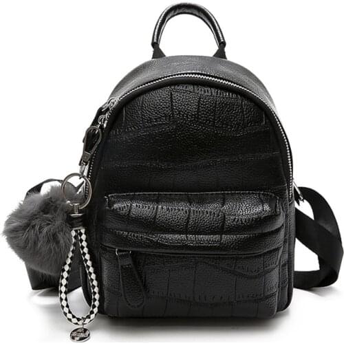 ANNRMYRS Mini Backpack Women Stone Pattern Leather Backpacks For Girls Small Back pack Ladies Casual Daypack With Hairball 2021