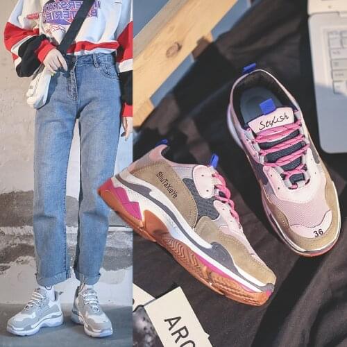 INS Fashion Dad WOMENS Shoes 2021 Spring New Style Students Thick Bottomed Korean Daily Life Athletic Shoes Womens Tennis Red