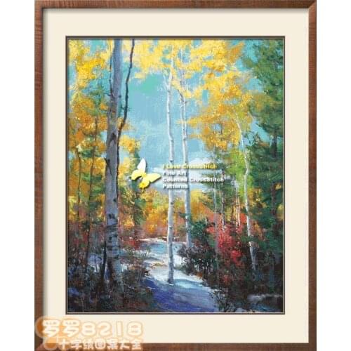 Top Quality lovely beautiful counted cross stitch kit birch tree forest golden trees snow mountain