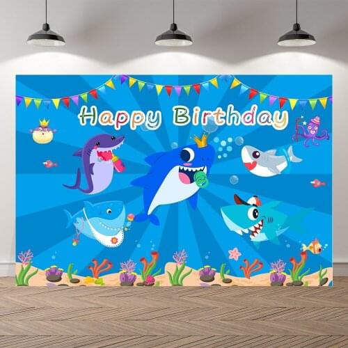 Neoback Underwater Sea Shark Photo Baby Mermaid Birthday Banner Photography Background Photographic Backdrop For Studio Shoot