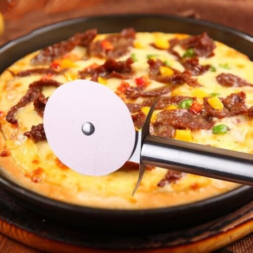 Stainless Steel Pizza Cutter Pizza Shovel Single Discuss Cutting Pizza Tool Practical Baking Tool Wooden Handle Pizza Shovel