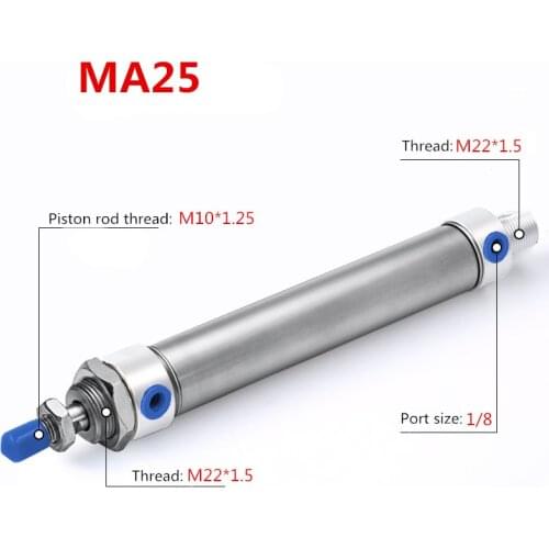 Pneumatic MA series Stainless Steel Air Cylinder bore with magnet 25mm stroke 25-300mm double acting Single Rod Air Cylinder