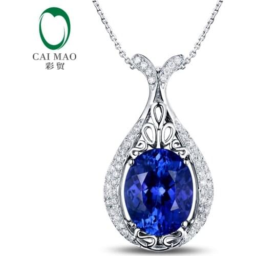 2.19ct 7.5x9.5mm Oval Cut Blue Tanzanite 14k White Gold Natural Diamond Engagement Pendant