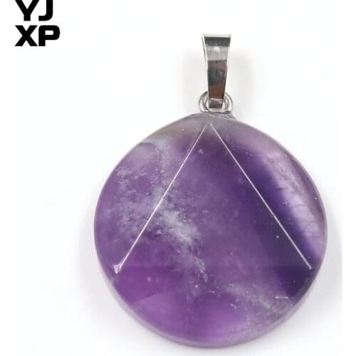 YJXP Vintage Style Silver Plated Star of David Triangle Shape Natural Amethysts Stone Pendant