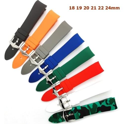 Silicone Strap Universal Elbow Arc Rubber Band Sport Waterproof Replacement Curved End Watch Bracelet 18 19 20mm 21mm 22mm 24mm