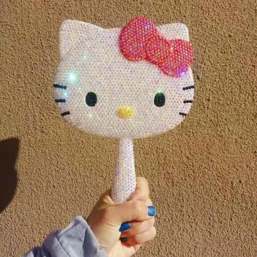 Hand-held Diamond Mirror Kitty Cat Bling Car Decor Colorful Kawaii Makeup Decor Table Decorative Mirrors Gifts for Girlfriend