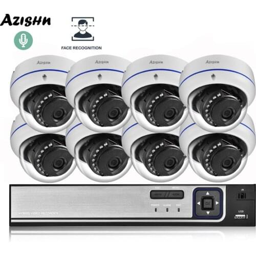 AZISHN Face Detection H.265 8CH 5MP POE NVR CCTV System Kit 5MP Audio Record IP Camera Outdoor Waterproof Video Surveillance Set