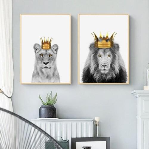 Nordic Modern Animal poster Home Decor Nordic Canvas Painting Lion Queen crown picture Minimalist Wall Art Print for Living Room
