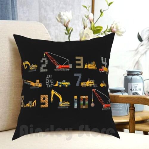 Construction Vehicles Counting-The Kids' Picture Show Pillow Case Printed Home Soft Throw Pillow Construction Vehicles