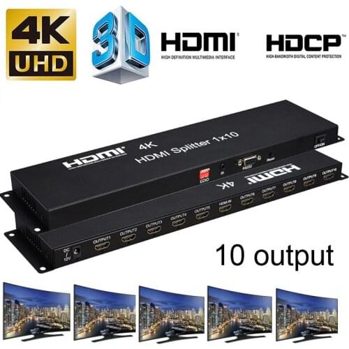 4K HDMI Splitter 1x10 1080P 3D Video Converter 10 Multi Screen Split EDID for Security Monitor Computer Laptop PC TO TV Monitor
