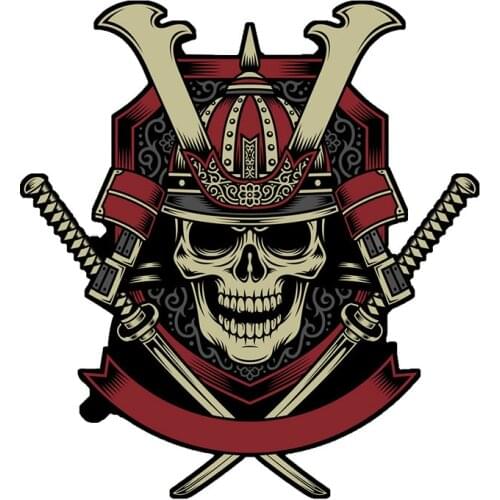 Hot Sell Personality Samurai Warrior Skull with Crossed Katana Swords Car Sticker Accessories Vinyl PVC 14cm*13cm Decal