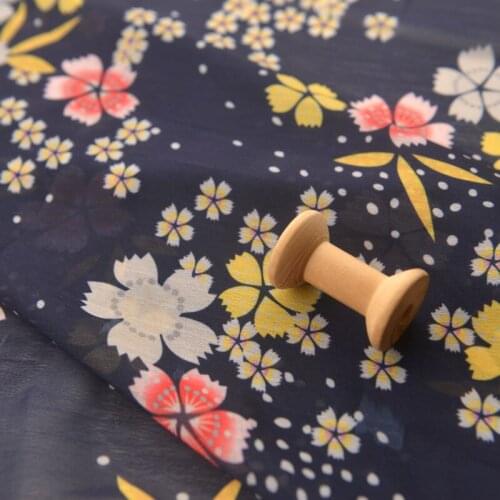 High quality smooth Chiffon tissu Dark blue romantic cherry tissus Long skirt garment large sleeve shirt fabric