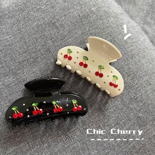 French simple cherry rhinestone grabbing clip niche design girl acrylic exquisite hair grabbing hairpin net red same style