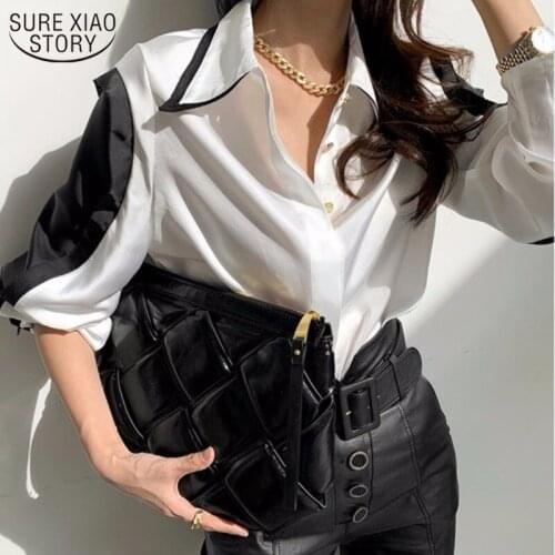 New Korean Long Sleeve Black White Splicing Womens Shirts Spring and Summer Singele Breasted Fashion Women Blouses 2021 12898