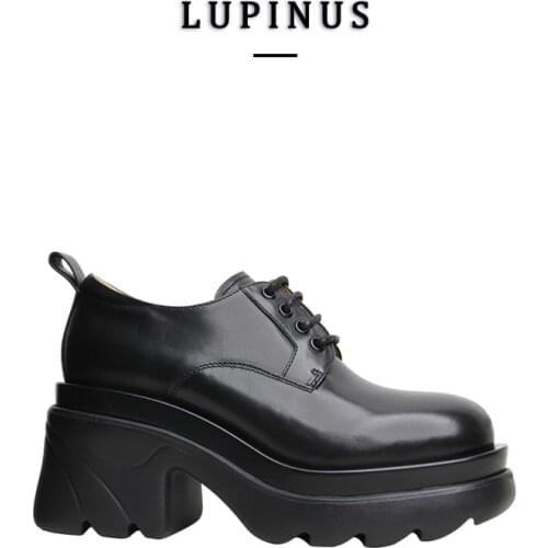 2021 Autumn Chunky Platform Retro Leather Shoes Women Genuine Leather Lace-up Loafers Women Casual Fashion Women Shoes