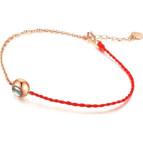 Solid Pure AU750 Rose Gold Bracelet Women Red String Lucky Bracelet