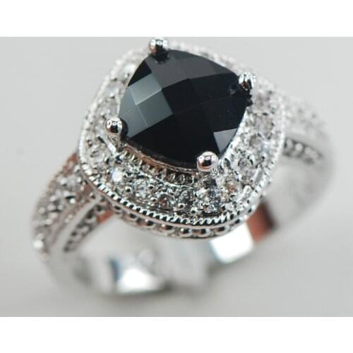 Black Onyx White Crystal Zircon Women 925 Sterling Silver Ring F896 Size 5 6 7 8 9