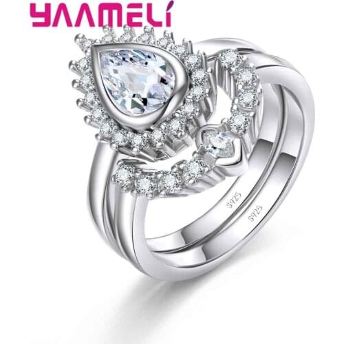 925 Sterling Silver Sparking Drop Wedding Ring For Women Charm Anel Fine Anniversary Party Engagement Ceremony Present