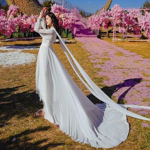 RoseDiary Lace wedding dress V-neck long sleeve flower bridal dresses belt decoration luxury retro back less lace big skirt