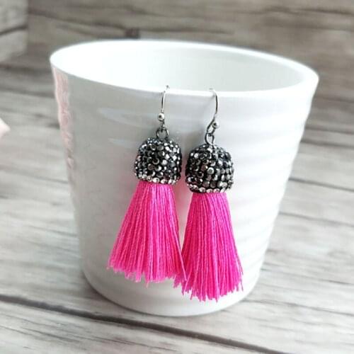 1 Pair Fashion Earrings cotton Silk Tassel Earrings,Pave crystal Rhinestone Tassel Jewelry For Women Bohemia ER489
