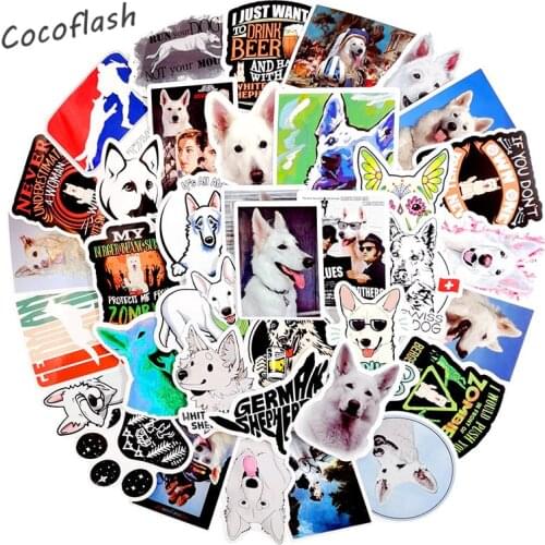 10/50Pcs/set Shepherd Cartoon Animal PVC Waterproof White dog Stickers For Motorcycle Snowboard Luggage Laptop Skateboard