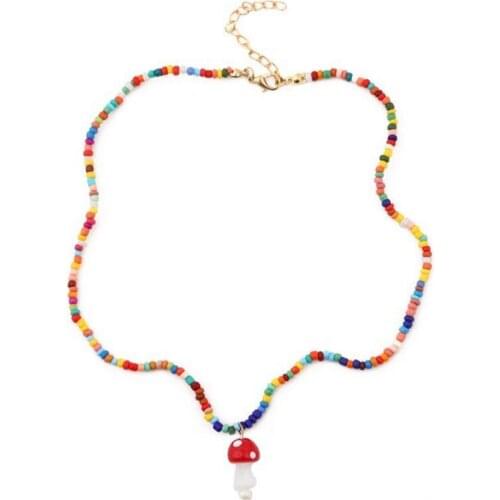 2021 Fashion Jewelry Beaded Charm Necklace Adjustable Mushroom Pendant Necklace Bead Strand Necklace For Women