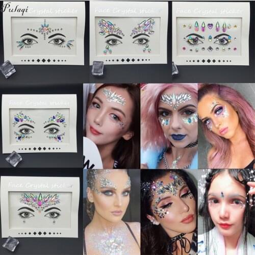 Pulaqi Bling Crystal Face 3D Stickers Party DIY Decorations Rhinestones For Eye Jewelry Accessories Party Makeup Art Stickers F