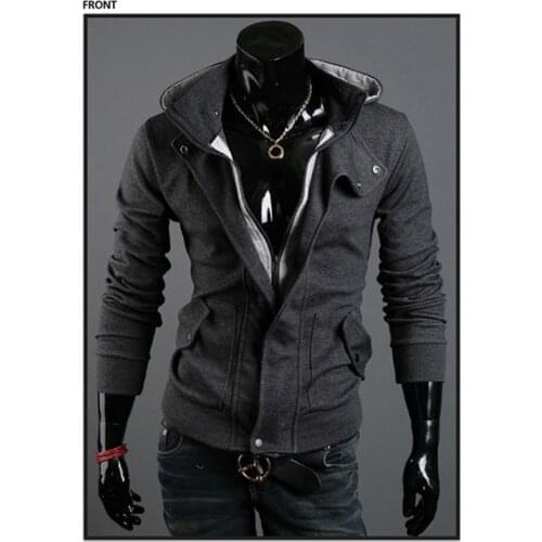 3XL Men Hoodies Sweatshirts Casual Male Zipper Fleece Hoodies Slim Fit Men Hooded Jacket Casual Coat Tops Turn-Down Collar Black