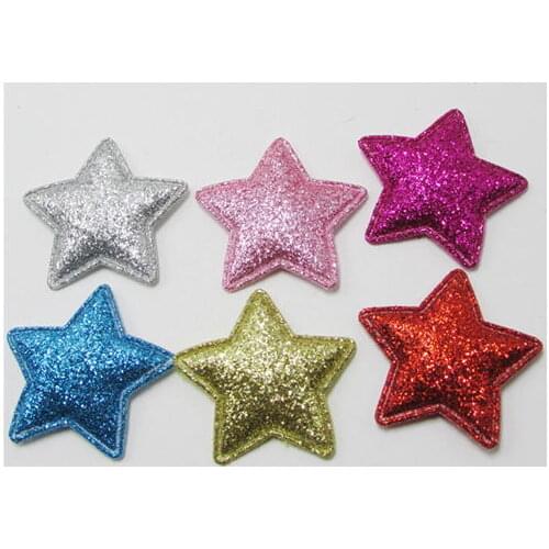 50 pcs/pack 3.5cm Sparkle Patch Padded Felt Star shape appliques decoration DIY hair clip accessory Cute Multi Color Badge