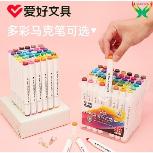 AIHAO marker 12/24/36/48/60 color hand-painted drawing animation marker triangle pole double headed marker pen for children