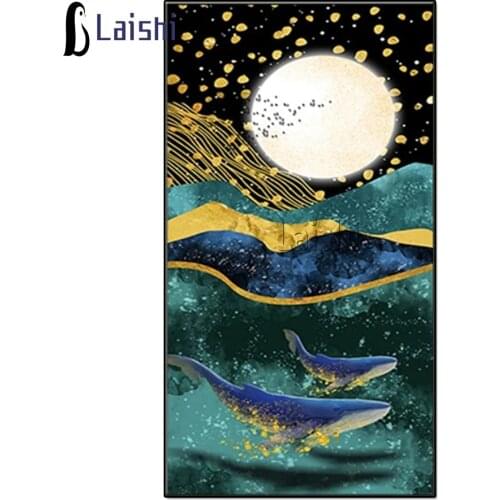5D Diy Diamond Painting Abstract Art Moon Mountains Whale Cross Stitch Full Square Round drill Mosaic Embroidery Wall Stickers