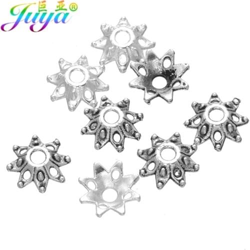 Juya 100pcs/lot DIY Beading Jewelry Findings Antique Silver Color Star Bead Caps Accessories For Needlework Jewelry Making