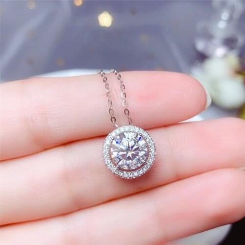 LeeChee Moissanite Pendant 1CT 2CT 3CT VVS Excellent Round Cut Necklace for Women Anniversary Gift Fine Jewelry Real 925 Silver