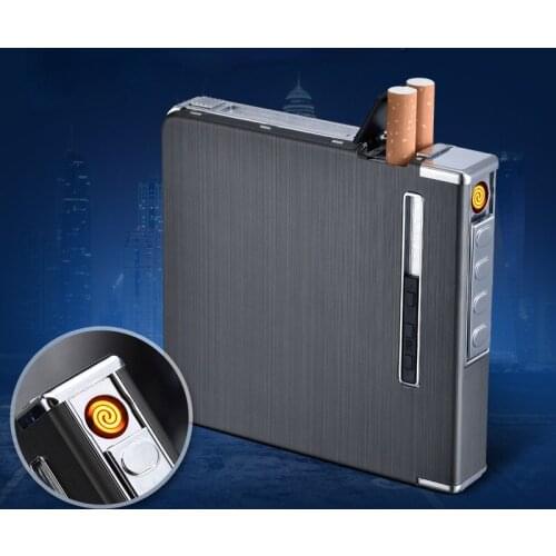 Aluminum Alloy Automatic Cigarette Case 20pcs USB Charging Lighter Automatic Cigarette Case Cigarette Lighter Gadgets for Men
