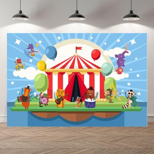 Circus Baby Kid Portrait Backdrops Circus Birthday Baby Shower Party Blue Theme Sparkling Decoration Backdrop for Photo Studio